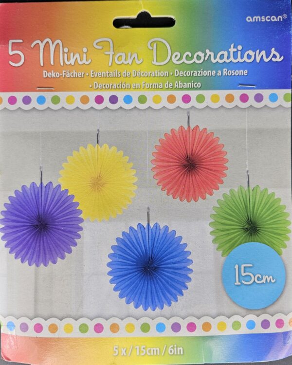 5 Papier Deko Fächer Partydekoration 15,2 cm Papierfächer Party Dekofächer, Amscan